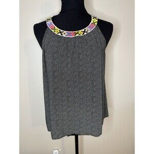 THML Embroidered Neckline Halter Sleeveless Top Tank Sz M #1257